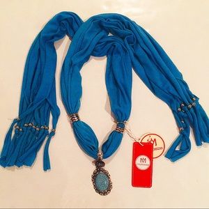 Jewelry blue scarf with marble stone